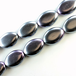 Czech Pressed Glass Bead - Flat Oval 16x11MM BLACK TAHITI PEARL