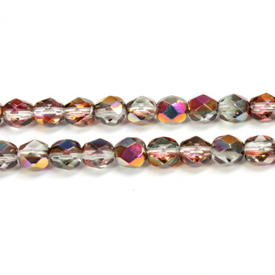 Czech Glass Fire Polish Bead - Round 06MM 1/2 Coated CRYSTAL/SANTANDER