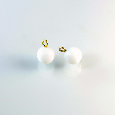 Pressed Glass Bead with 1 Brass Loop - Round 08MM CHALKWHITE/Brass