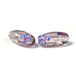 Czech Glass Lampwork Bead - Oval 18x8MM Flower ON AMETHYST with SILVER FOIL