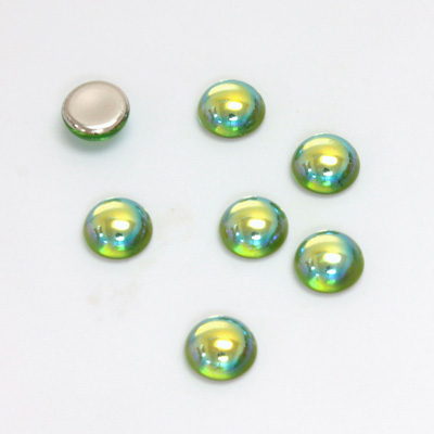 Glass Medium Dome Foiled Cabochon - Round 07MM PERIDOT AB