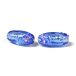 Czech Glass Lampwork Bead - Oval 18x8MM Flower ON SAPPHIRE with SILVER FOIL