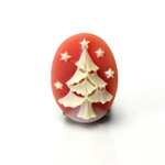 Plastic Cameo - Christmas Tree Oval 25x18MM IVORY ON CORNELIAN