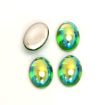 Glass Medium Dome Foiled Cabochon - Coated Oval 14x10MM PERIDOT AB