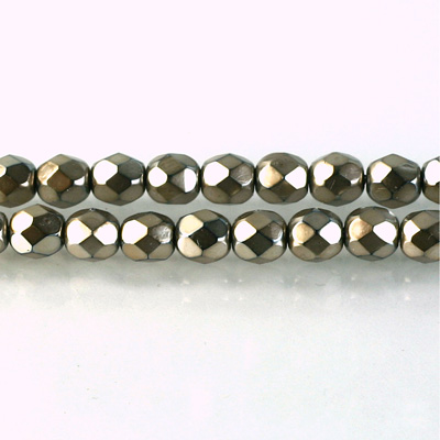 Czech Glass Pearl Faceted Fire Polish Bead - Round 06MM CHAMPAGNE ON BLACK 72105