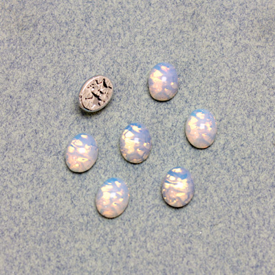 German Glass Medium Dome Foiled Cabochon - Oval 08x6MM WHITE PINFIRE OPAL