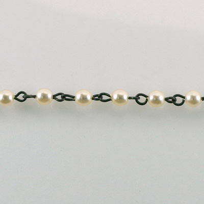 Linked Bead Chain Rosary Style with Glass Pearl Bead - Round 6MM CREME-JET