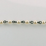 Linked Bead Chain Rosary Style with Glass Pearl Bead - Round 4MM CREME-JET