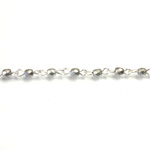 Linked Bead Chain Rosary Style with Glass Fire Polish Bead - Round 3MM MATTE SILVER-SILVER