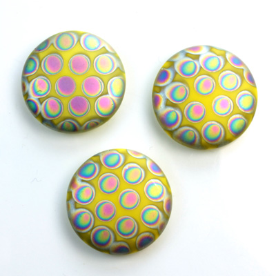 Glass Low Dome Buff Top Cabochon - Peacock Round 18MM MATTE YELLOW