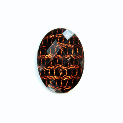 Plastic Flat Back Striped Rauten Rose - Oval 25x18MM DYED BROWN on BLACK