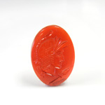 Glass Flat Back Intaglio - Warrior Head Oval 25x18MM CORNELIAN Right Facing