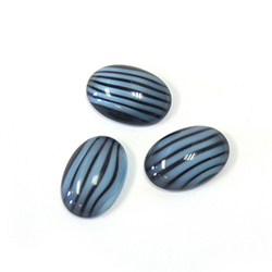 German Glass Medium Dome Striped Moonstone Cabochon - Oval 14x10MM BLUE ON BLACK