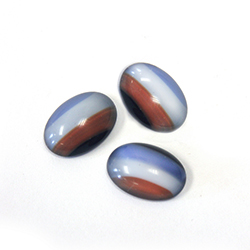German Glass Medium Dome Striped Moonstone Cabochon - Oval 14x10MM RED/WHITE/BLUE COLOR STRIPES ON BLACK  #SP122