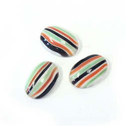 German Glass Medium Dome Striped Moonstone Cabochon - Oval 14x10MM MULTI COLOR STRIPES ON WHITE #SP72