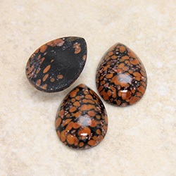 Glass Medium Dome Lampwork Cabochon - Pear 18x13MM HONEY MATRIX with AVENTURINE (03277)