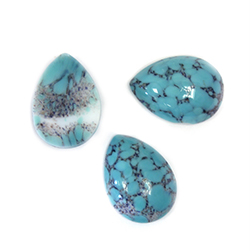 Glass Medium Dome Lampwork Cabochon - Pear 18x13MM BLUE TURQ MATRIX (04390)