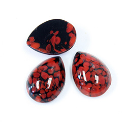Glass Medium Dome Lampwork Cabochon - Pear 18x13MM DARK CORAL MATRIX (03268)