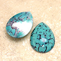 Glass Medium Dome Lampwork Cabochon - Pear 25x18MM BLUE TURQ MATRIX (04390)