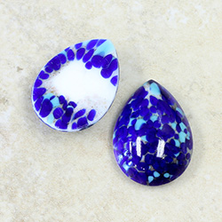Glass Medium Dome Lampwork Cabochon - Pear 25x18MM DARK BLUE MATRIX (01224)