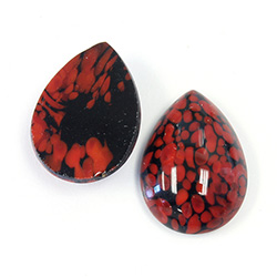 Glass Medium Dome Lampwork Cabochon - Pear 25X18MM DARK CORAL MATRIX (03268)