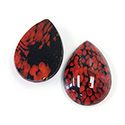 Glass Medium Dome Lampwork Cabochon - Pear 25X18MM DARK CORAL MATRIX (03268)