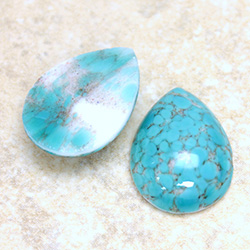 Glass Medium Dome Lampwork Cabochon - Pear 25x18MM TURQUOISE MATRIX (01391)