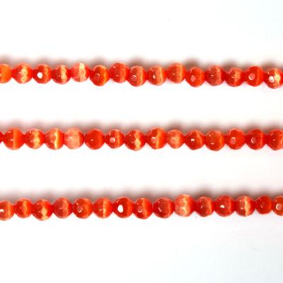 Fiber Optic Synthetic Cat's Eye Bead - Round Faceted 03MM CAT'S EYE ORANGE