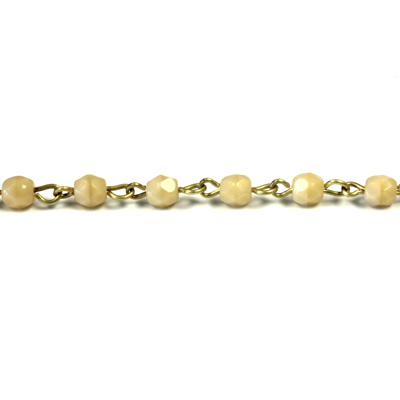 Linked Bead Chain Rosary Style with Glass Fire Polish Bead - Round 4MM DK IVORY-Brass