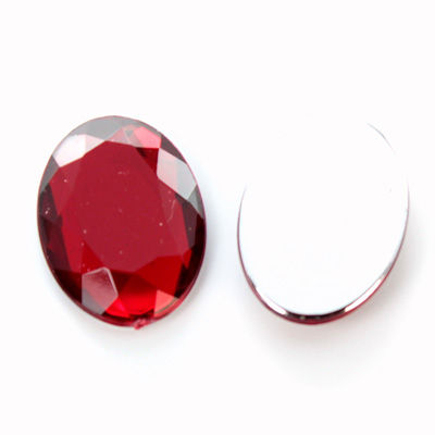 Plastic Flat Back Foiled Rose Cut Rhinestone - Oval 25x18MM RUBY