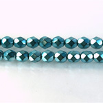 Czech Glass Pearl Faceted Fire Polish Bead - Round 06MM AQUA ON BLACK 72166
