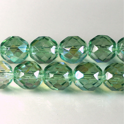 Czech Glass Fire Polish Bead - Round 12MM GREEN AB 45111