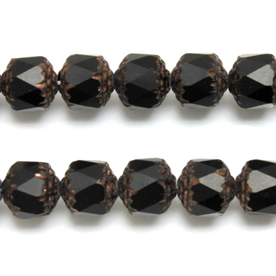 Czech Glass Fire Polished Bead - Cathedral 08MM MATTE JET COPPER