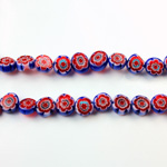 Glass Millefiori Bead - Flat Round 06x3MM BLUE WHITE RED (37)