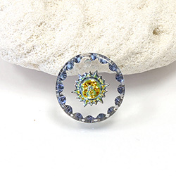 German Glass Engraved Buff Top Intaglio Pendant - Sun Round 15MM CRYSTAL HELIO RED