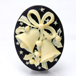 Plastic Cameo - Christmas Bells Oval 40x30MM IVORY ON BLACK