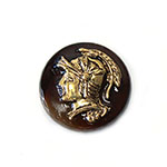 German Glass Cameo Warrior Head Round 13MM GOLD on BROWN TIGER EYE BASE