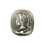 German Glass Cameo Warrior Head Cushion Antique 16x14MM HEMATITE on GREY AGATE BASE
