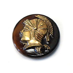German Glass Cameo Warrior Head Round 18MM GOLD on BROWN TIGER EYE BASE
