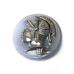 German Glass Cameo Warrior Head Round 18MM HEMATITE on GREY AGATE BASE