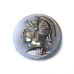 German Glass Cameo Warrior Head Round 18MM HEMATITE on GREY AGATE BASE