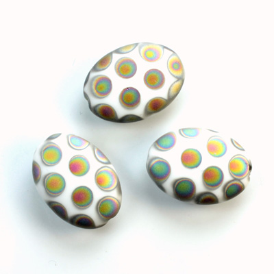 Pressed Glass Peacock Bead - Oval 18x13MM MATTE WHITE