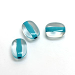 Plastic Bead - Color Lined Smooth Flat Keg 13x10MM CRYSTAL LT TURQUOISE LINE