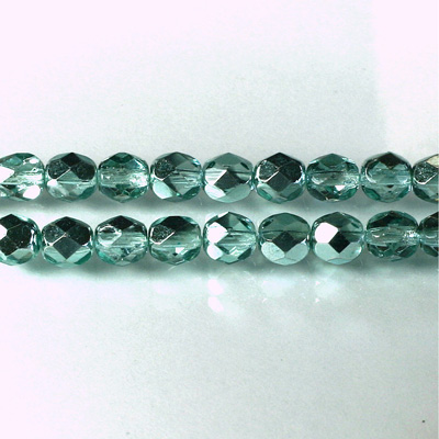 Czech Glass Fire Polish Bead - Round 06MM 1/2 Coated CRYSTAL/AQUA