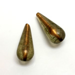 Plastic Bead - Bronze Lined Veggie Color Smooth Pear 29x12MM MATTE OLIVE
