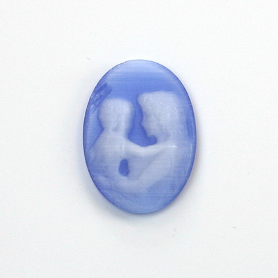 Synthetic Cameo Woman & Child Oval 25x18MM 2-TONE CatsEYE BLUE