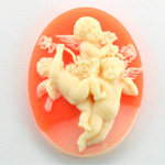 Plastic Cameo - Cherubs 3 Oval 40x30MM IVORY ON CORNELIAN