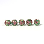 Czech Glass Lampwork Bead - Smooth Round 06MM Flower ON PERIDOT