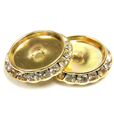 Czech Rhinestone Rondelle Shrag Flat Back Setting - Round 25MM outside w 18mm Recess CRYSTAL-GOLD