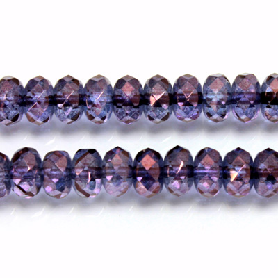 Czech Glass Fire Polish Bead - Rondelle Donut 07x4MM LUMI COATED PURPLE